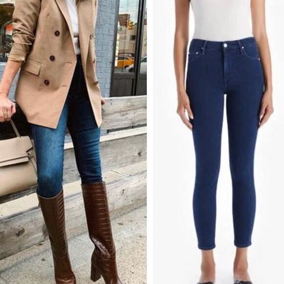 MOTHER High Waisted Looker Ankle Jeans Size 26 Neither Here Nor There Blue Denim - Picture 1 of 14